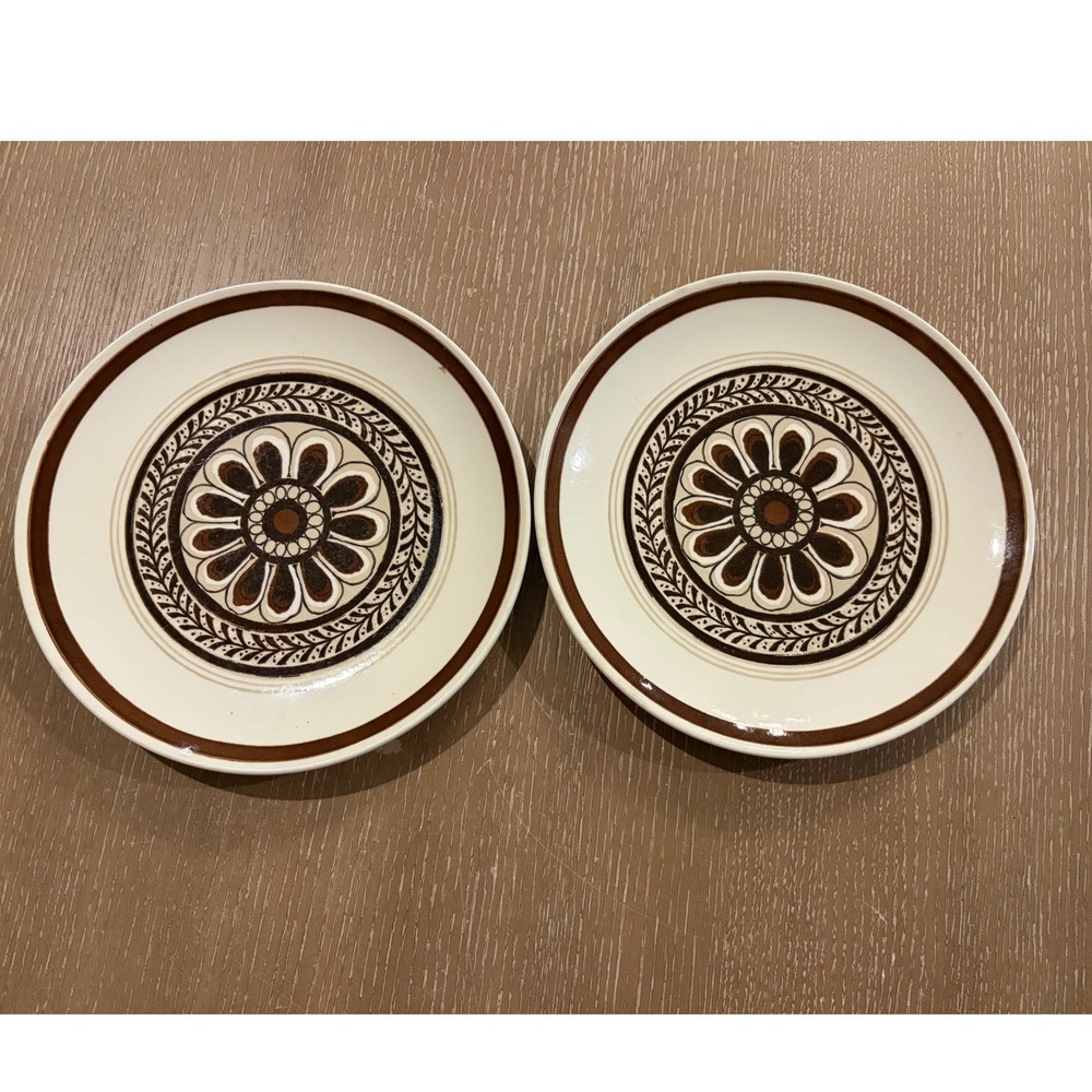Vintage Royal China Jeannette Monterey Brown Floral 10" Dinner Plates Set of 2